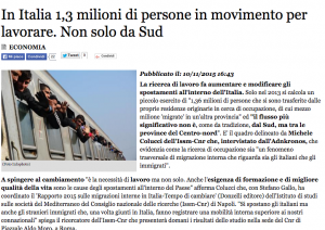 Oltre un milione gli emigranti "interni" in Italia