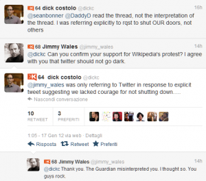 dick costolo - jimmy wales su Twitter