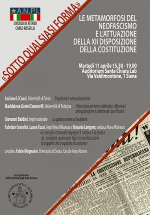 "Sotto qualsiasi forma". Le metamorfosi del neofascismo e l'attuazione della XII Disposizione della Costituzione. Con il Patrocinio dell'UNI
