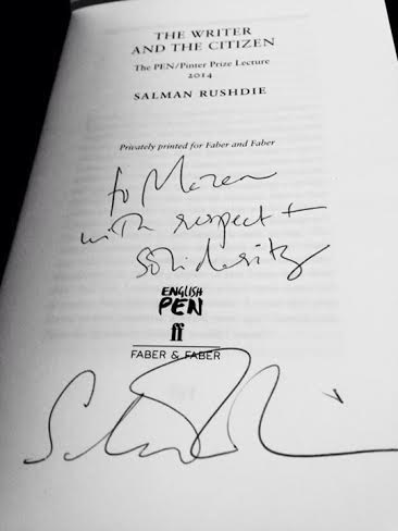 "To Mazen with respect and solidarity" Salman Rushdie