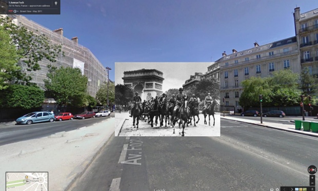 WWII in Street View: German soldiers parade from the Arc de Triomphe