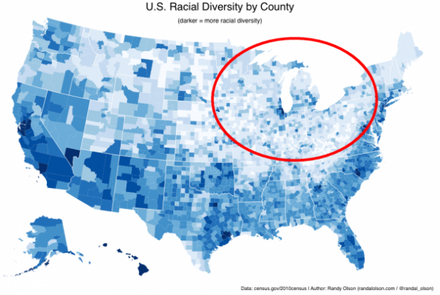 USA 2016: ma allora sta vincendo Trump? mapparacialdiversity02 630x422 USA 2016: ma allora sta vincendo Trump?