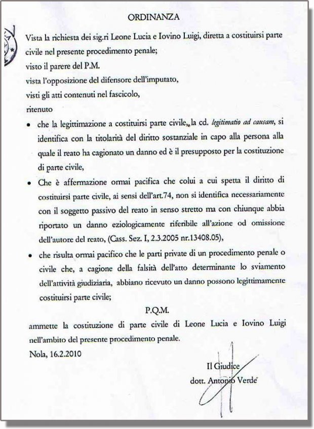 Ordnanza giudice A. Verde - Nola (NA)