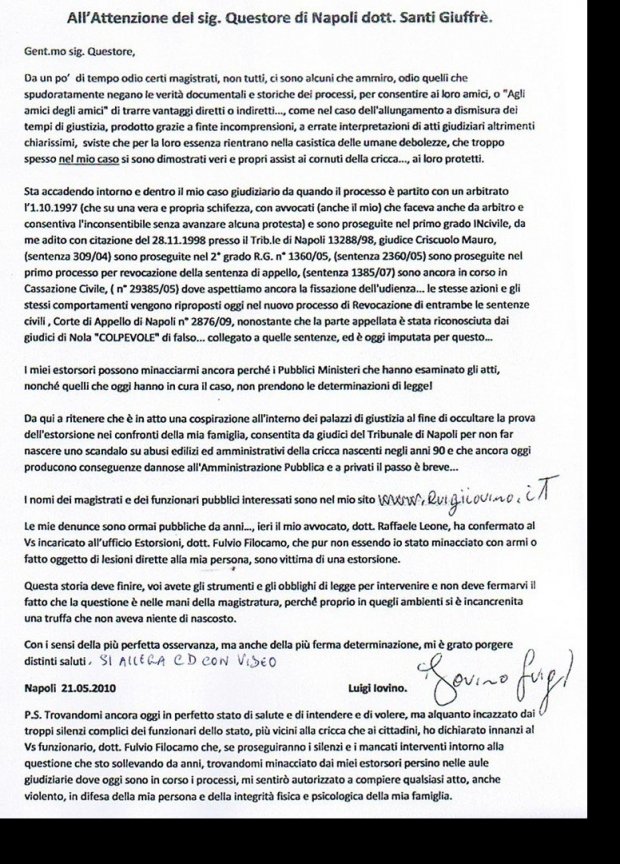 Lettera al Questore di Napoli