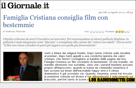 La clava del Giornale su Famiglia Cristiana: “Consiglia film con bestemmie”