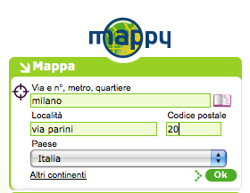 modulo per la ricerca di indirizzi nel sito mappy.it