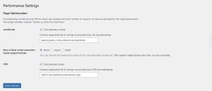 Screenshot of the Page Optimize plugin settings.