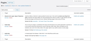 Screenshot of the Plugins page in WordPress Admin.