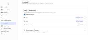 Screenshot showing how to enable MCP in WordPress.com