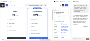 Screenshot of a pricing table block created with Telex.