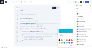 Selecting custom colors for the Code Block syntax formatting.