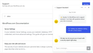 Screenshot of the WordPress.com support assistant.