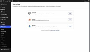 Screenshot of the WordPress 7.0 AI Connectors page.