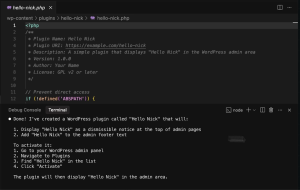 Screenshot of the Claude Code plugin creation confirmation message.