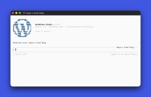 Studio Code in a terminal window with the site Maya's Food Blog selected