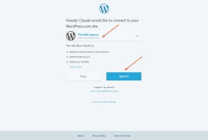 Screenshot showing how to approve the connection between Claude and WordPress.com.