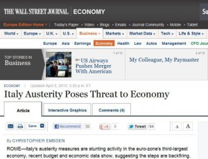 Wall Street Journal: l'austerity italiana minaccia l'economia europea