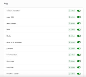 Screenshot of the Jetpack plugin features.