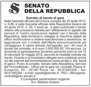 L'ultimo bando del Senato: 3,5 milioni di euro per 200 stampanti multifunzione