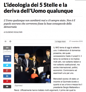 Referendum Costituzionale: Scalfari e la miseria dell'arroganza
