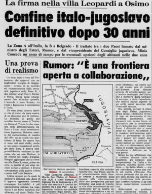 Il trattato di Osimo, che pose fine a trent'anni di tensioni tra Italia e Jugoslavia