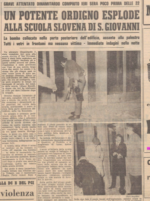 L'attentato alla scuola slovena di Trieste, il prologo della strategia della tensione,ma si pensò in prima battuta ad una ragazzata