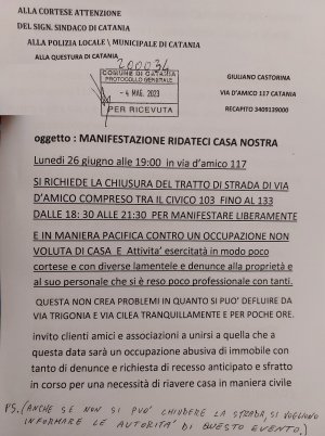 Catania – Il 26 giugno protesta dal titolo “Ridateci casa nostra”
