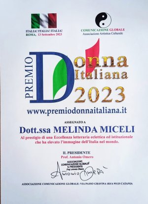 E' la Scrittrice Melinda Miceli Premio donna Italiana 2023