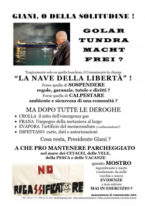 “Giani, o della solitudine!” Rigassificatore: messinscena o sostanza? Riprende a Firenze l'azione di Idra a sostegno della battaglia per Piombino