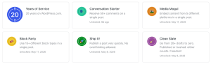 Screenshot of the WordPress.com Milestones personal dashboard.