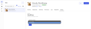 The WordPress 7.0 beta opt-in selected in a drop-down menu on WordPress.com
