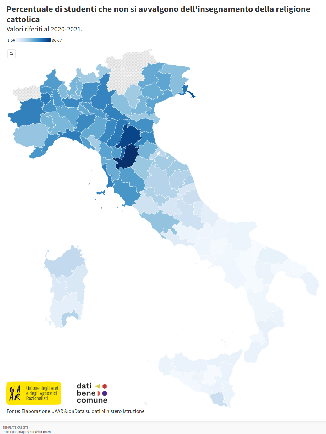 Non avvalentisi IRC per provincia in percentuale