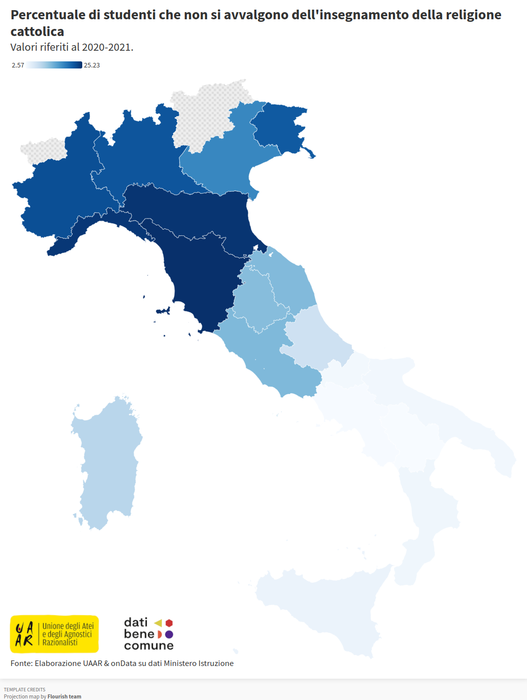 Non avvalentisi IRC per regione in percentuale