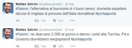 Salvini e1459413556230 Lo storytelling della politica italiana tra amministrative e l’irrompere del #BruxellesAttacks