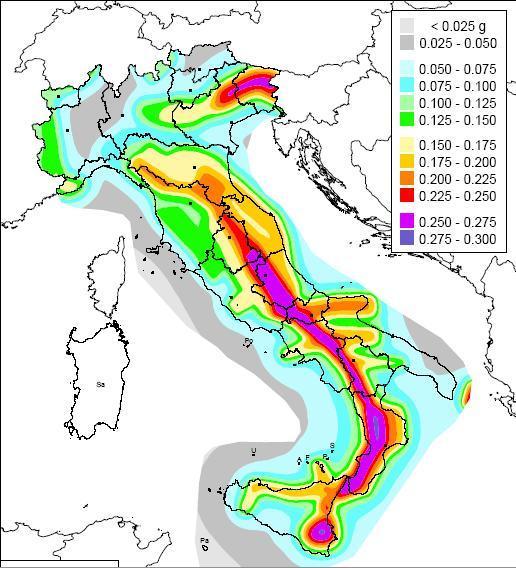 Mappa del rischio sismico in Italia