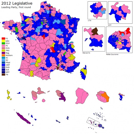 mappa collegi fra Legislative francesi: astensione e voto utile