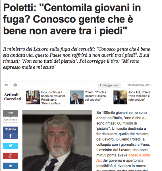 Poletti e i giovani all'estero Una lettera aperta 