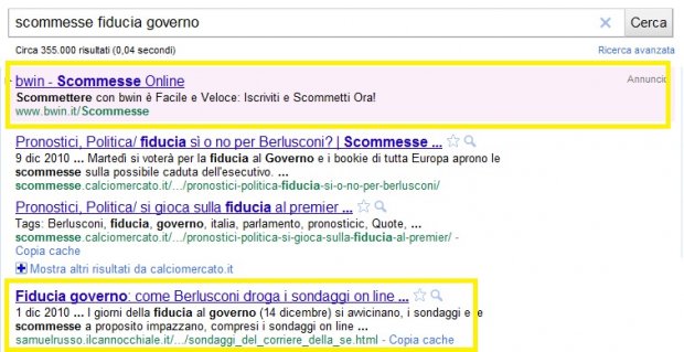 scommesse governo berlusconi