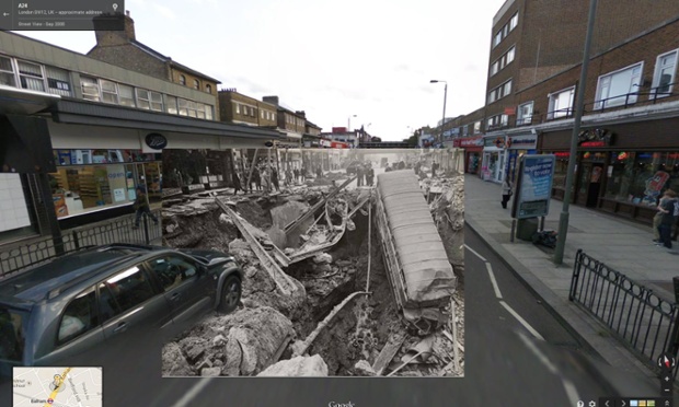WWII in Street View: London's Balham station civilian air raid shelter partially destroyed