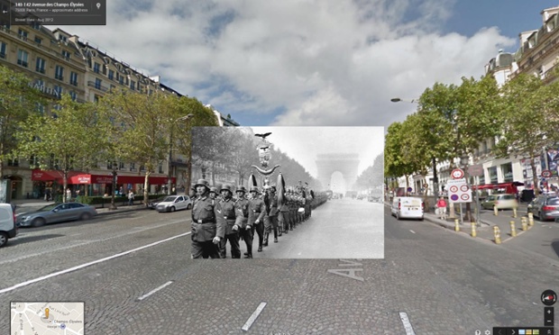 WWI in Street View: German soldiers parade down the Champs-Elysée, 1940.