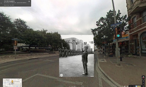 WWII in Street View: A boy salutes troops in San Antonio, Texas, 1942