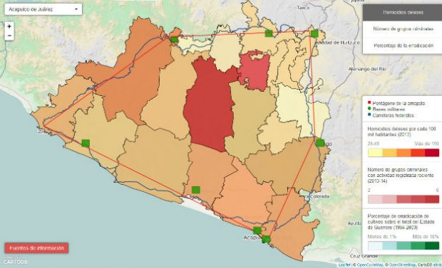 Messico Guerrero mapa pentagono de la amapola