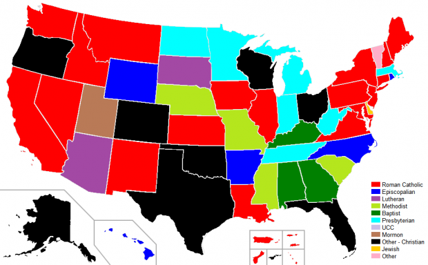 mappa religiosa degli usa