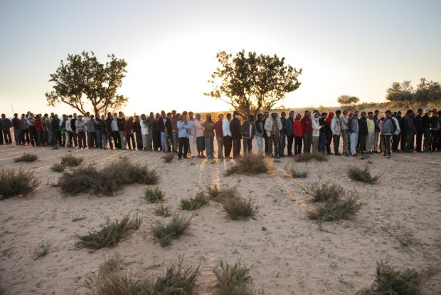 Refugees from Libya Queue for Food at Tunisia Transit Camp