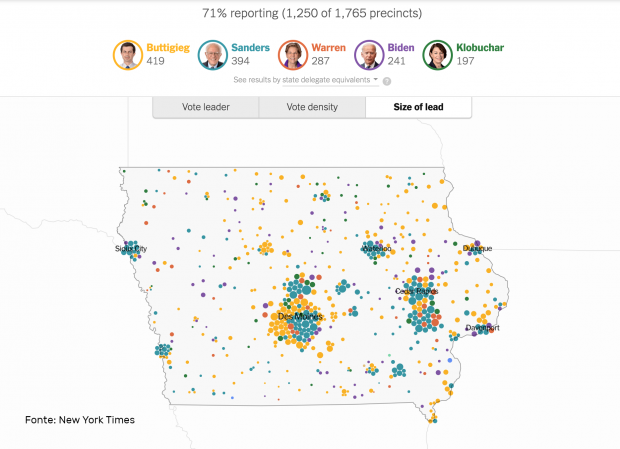 Mappa New York Times Iowa vantaggio